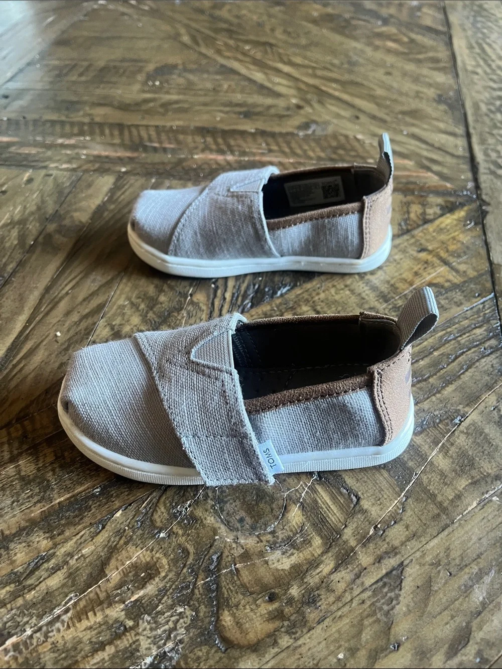 Toms Kids Light Gray Canvas Slip-On Sneakers with Hook & Loop Strap